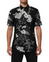 Dolce & Gabbana Black Floral Collared GOLD Casual Polo Shirt